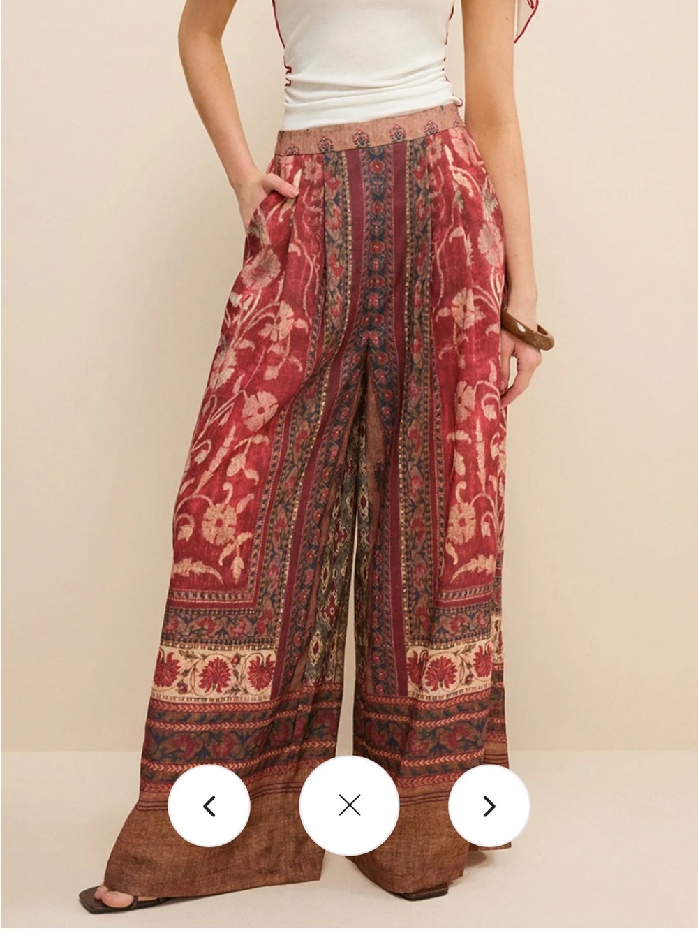 Commense Red Floral-Print Wide Leg Palazzo Pants